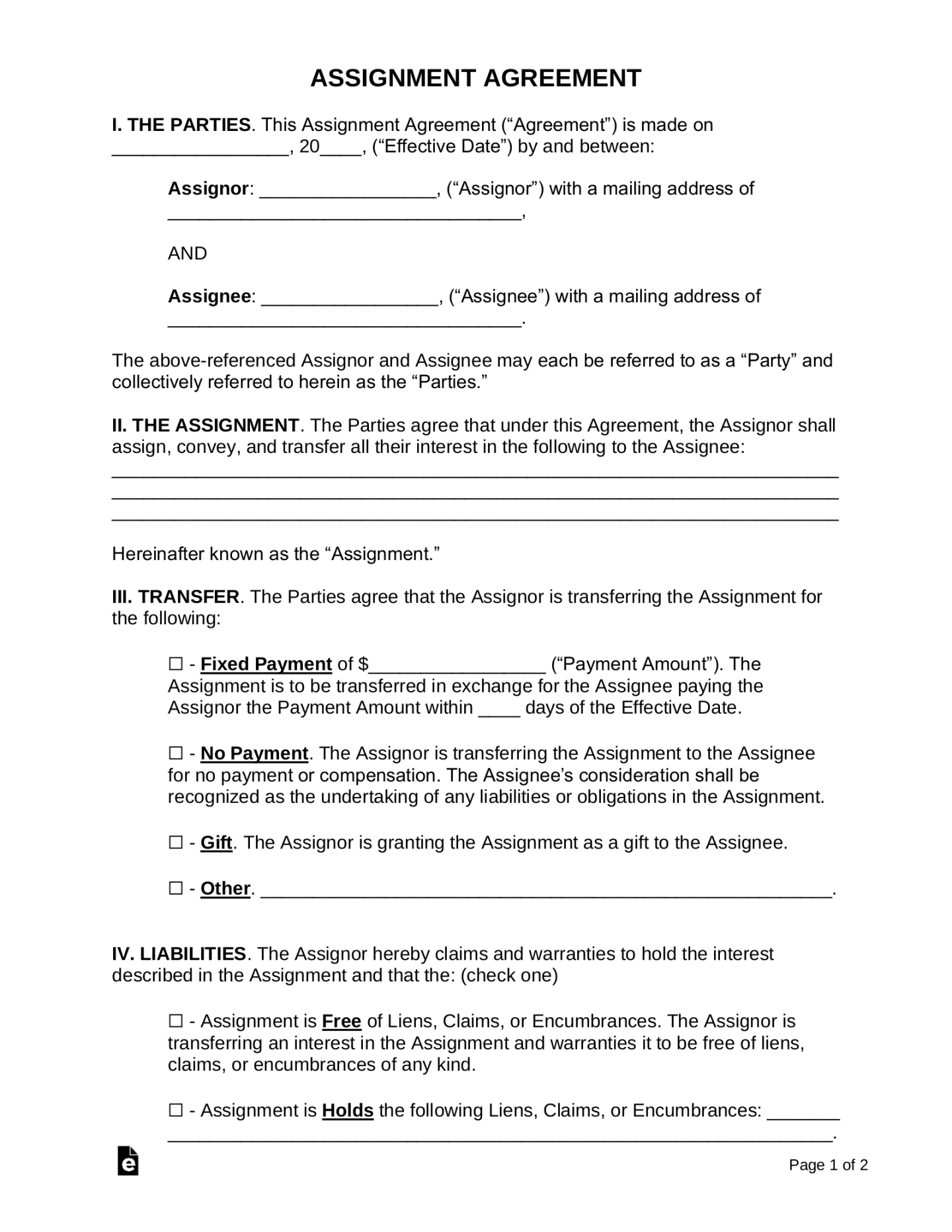 Free Assignment Agreement Forms () Samples - PDF Word – eForms Free Assignment Agreement Forms () Samples - PDF Word – eForms