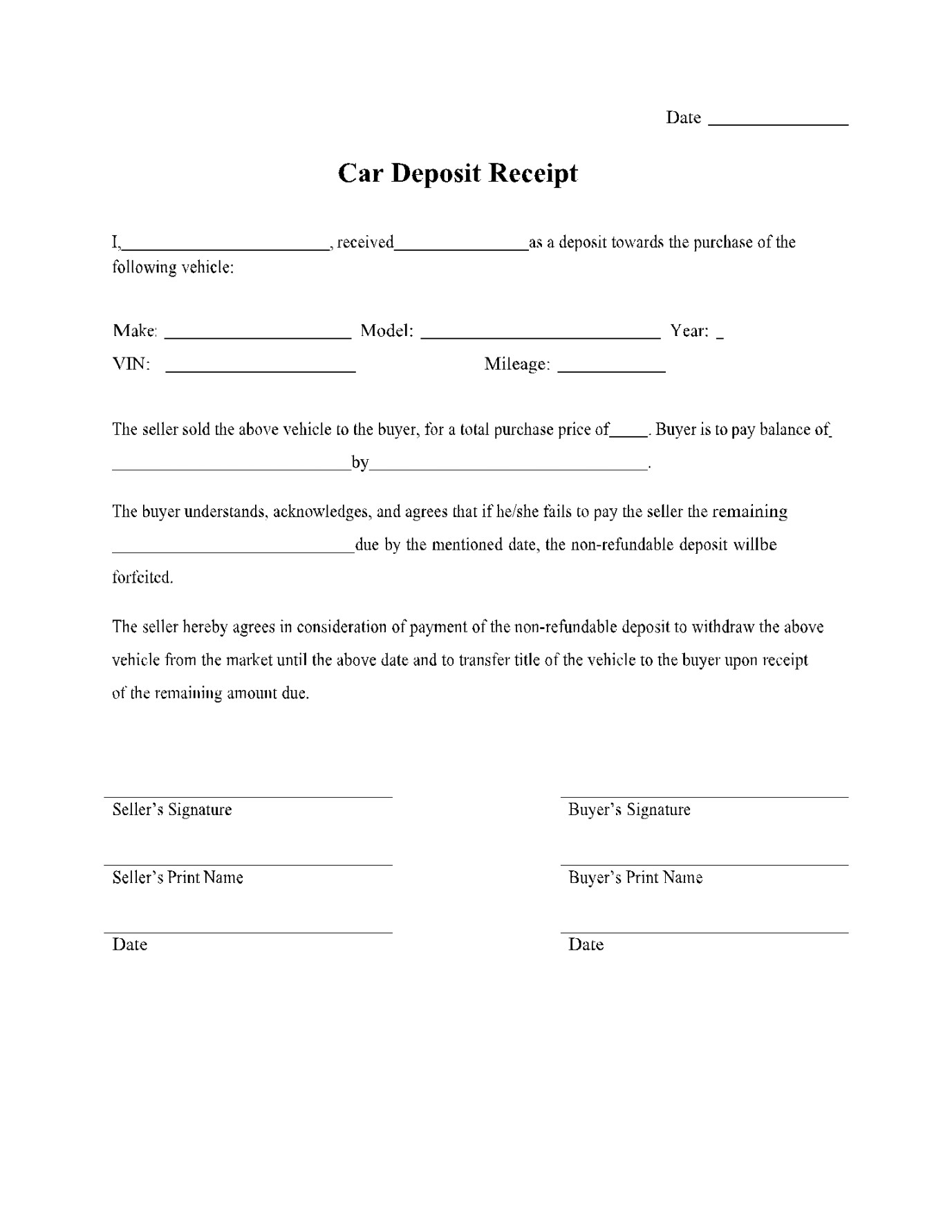 Free Car Deposit Receipt Template in CocoSign Free Car Deposit Receipt Template in CocoSign