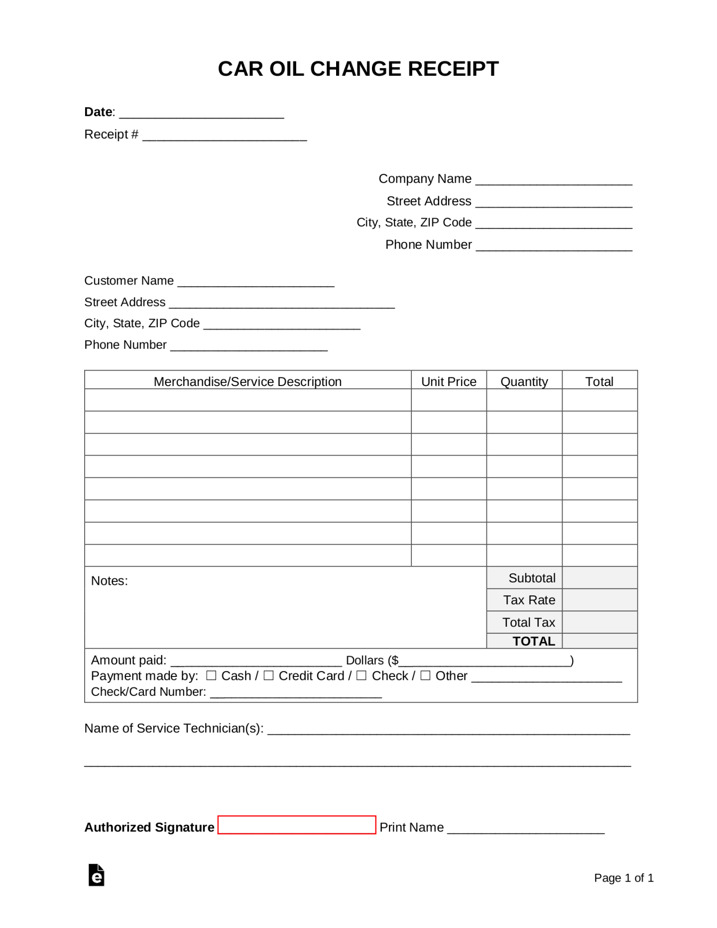 Free Car Oil Change Receipt Template - PDF Word – eForms Free Car Oil Change Receipt Template - PDF Word – eForms