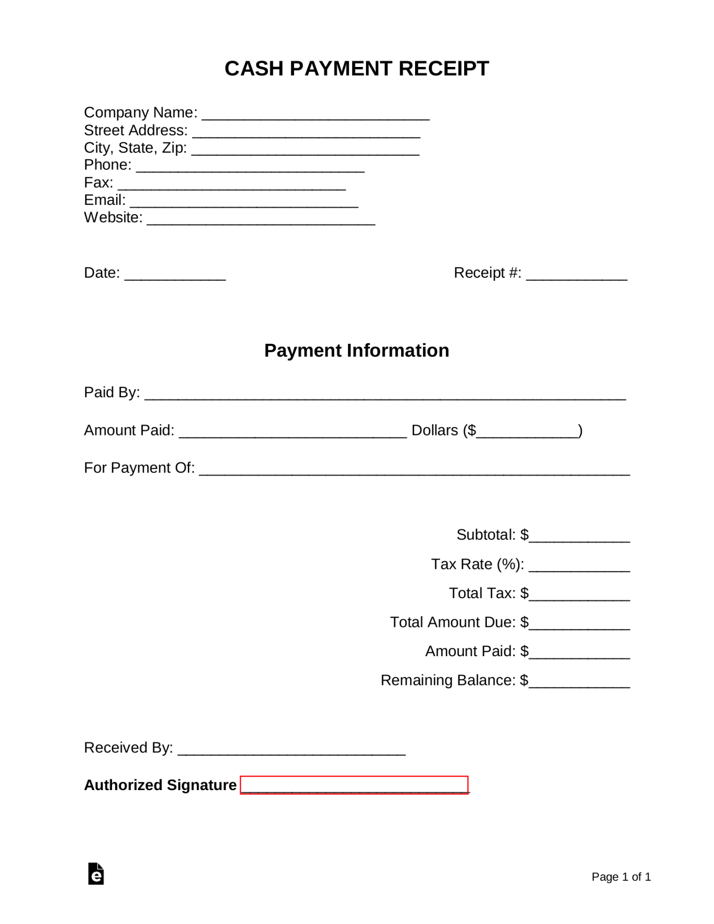 Free Cash Payment Receipt Template - PDF Word – eForms Free Cash Payment Receipt Template - PDF Word – eForms