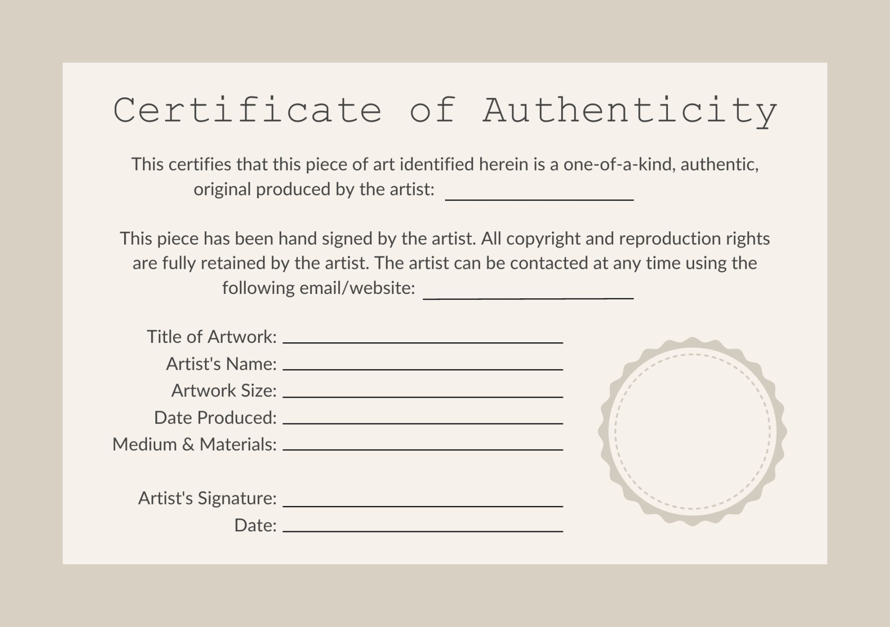 Free Certificate of Authenticity Templates For Artwork Free Certificate of Authenticity Templates For Artwork