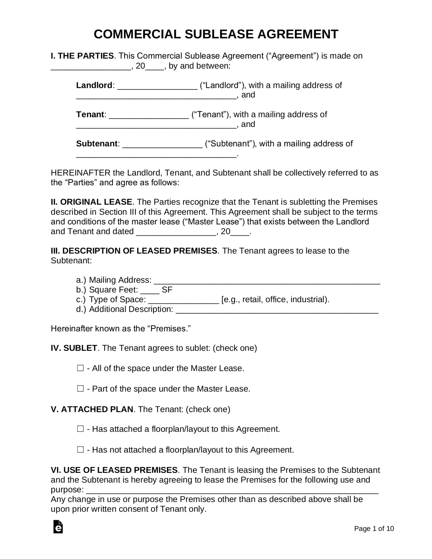 Free Commercial Sublease Agreement Template - PDF Word – eForms Free Commercial Sublease Agreement Template - PDF Word – eForms