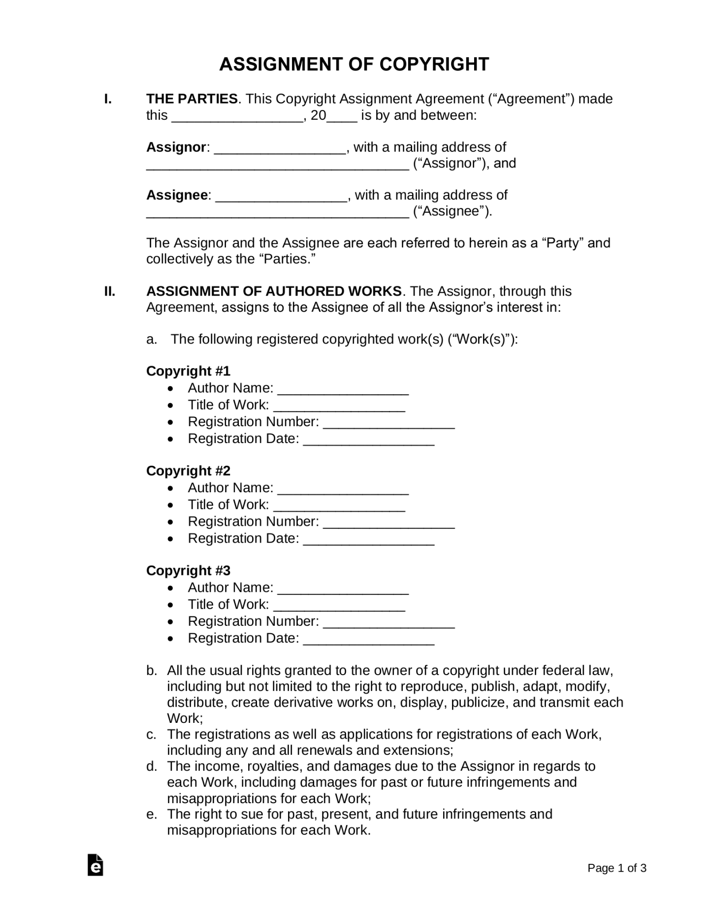 Free Copyright Assignment Agreement Sample - PDF Word – eForms Free Copyright Assignment Agreement Sample - PDF Word – eForms