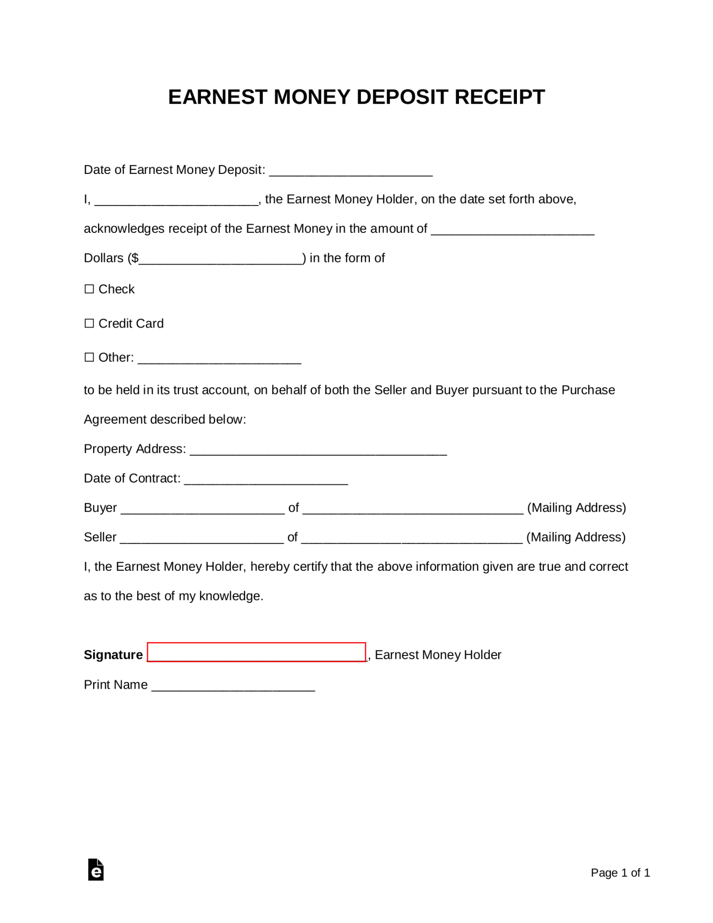 Free Earnest Money Deposit Receipt (for Real Estate) - PDF Word Free Earnest Money Deposit Receipt (for Real Estate) - PDF Word