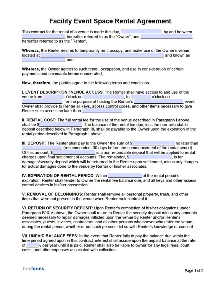 Free Facility Event (Venue) Space Rental Agreement Template PDF Free Facility Event (Venue) Space Rental Agreement Template PDF