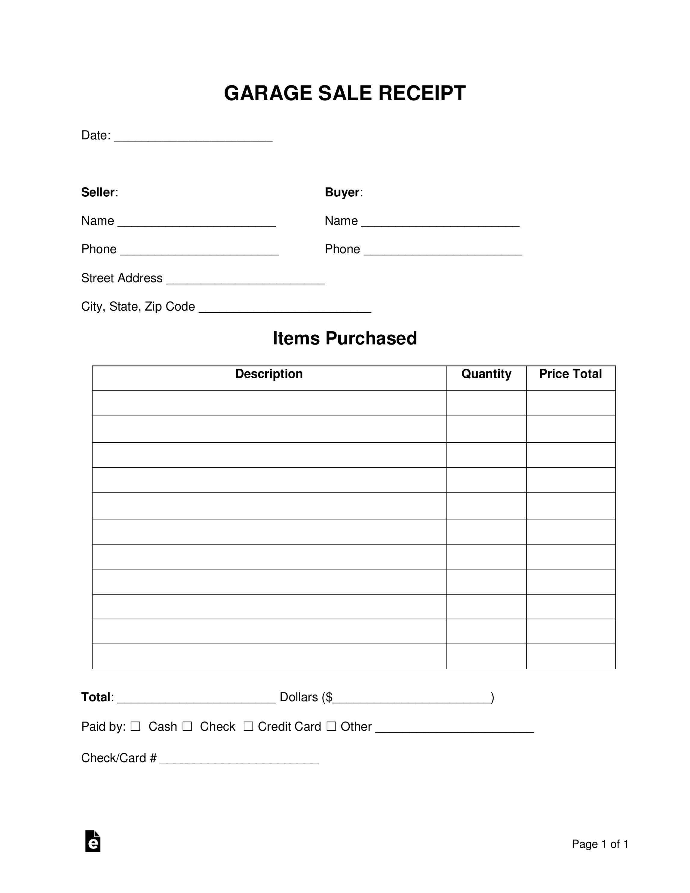 Free Garage Sale Receipt Template - PDF Word – eForms Free Garage Sale Receipt Template - PDF Word – eForms