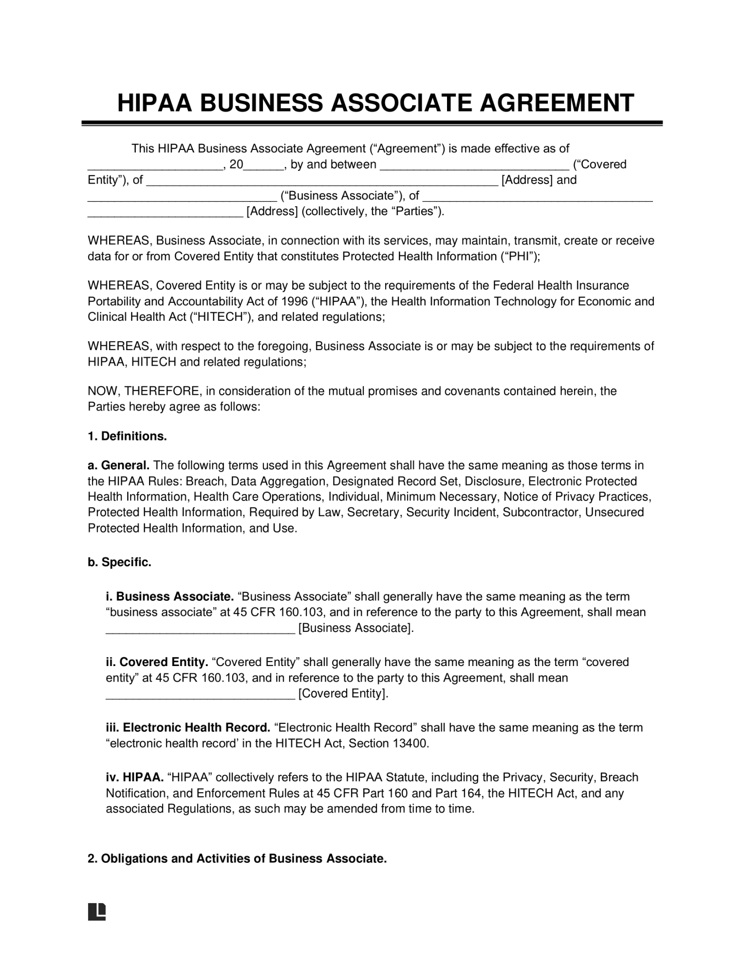 Free HIPAA Business Associate Agreement Template PDF & Word Free HIPAA Business Associate Agreement Template PDF & Word