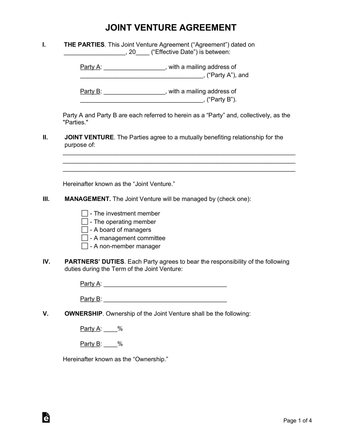 Free Joint Venture Agreement Template - PDF Word – eForms Free Joint Venture Agreement Template - PDF Word – eForms