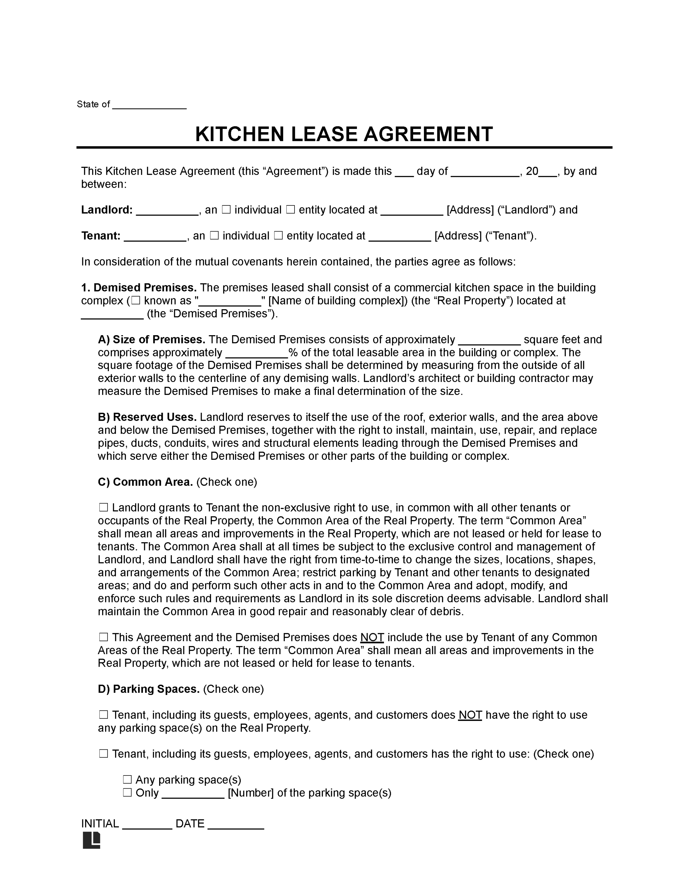 Free Kitchen Lease Agreement Template - PDF & Word Free Kitchen Lease Agreement Template - PDF & Word