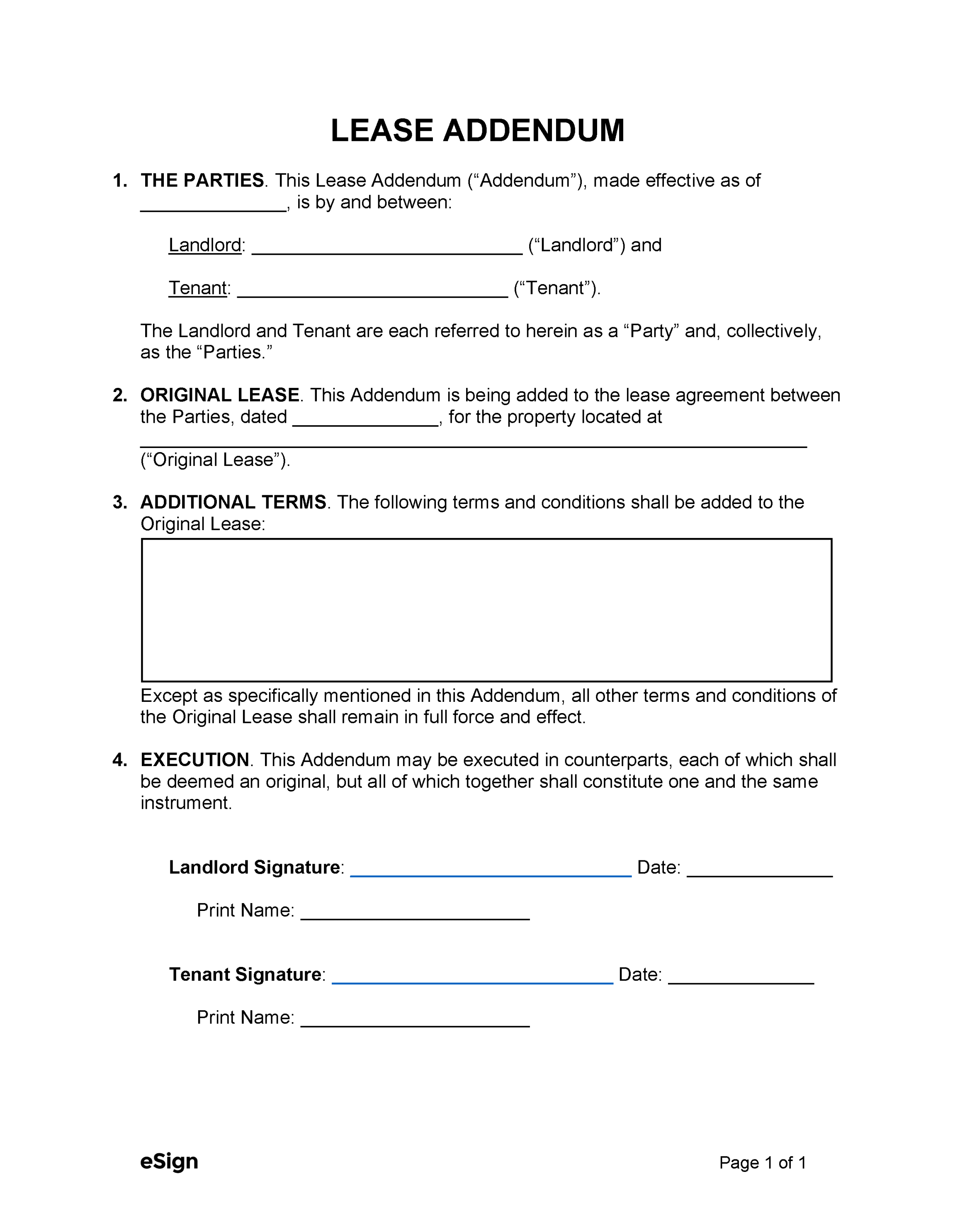 Free Lease Addendum Templates () PDF Word Free Lease Addendum Templates () PDF Word
