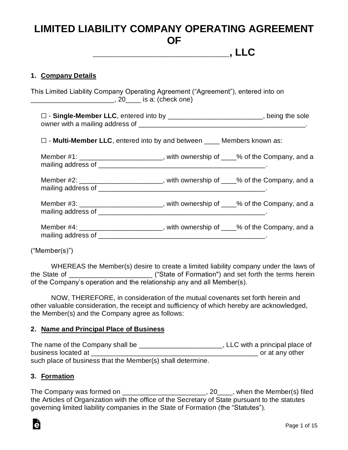 Free LLC Operating Agreement Templates () - PDF Word – eForms Free LLC Operating Agreement Templates () - PDF Word – eForms