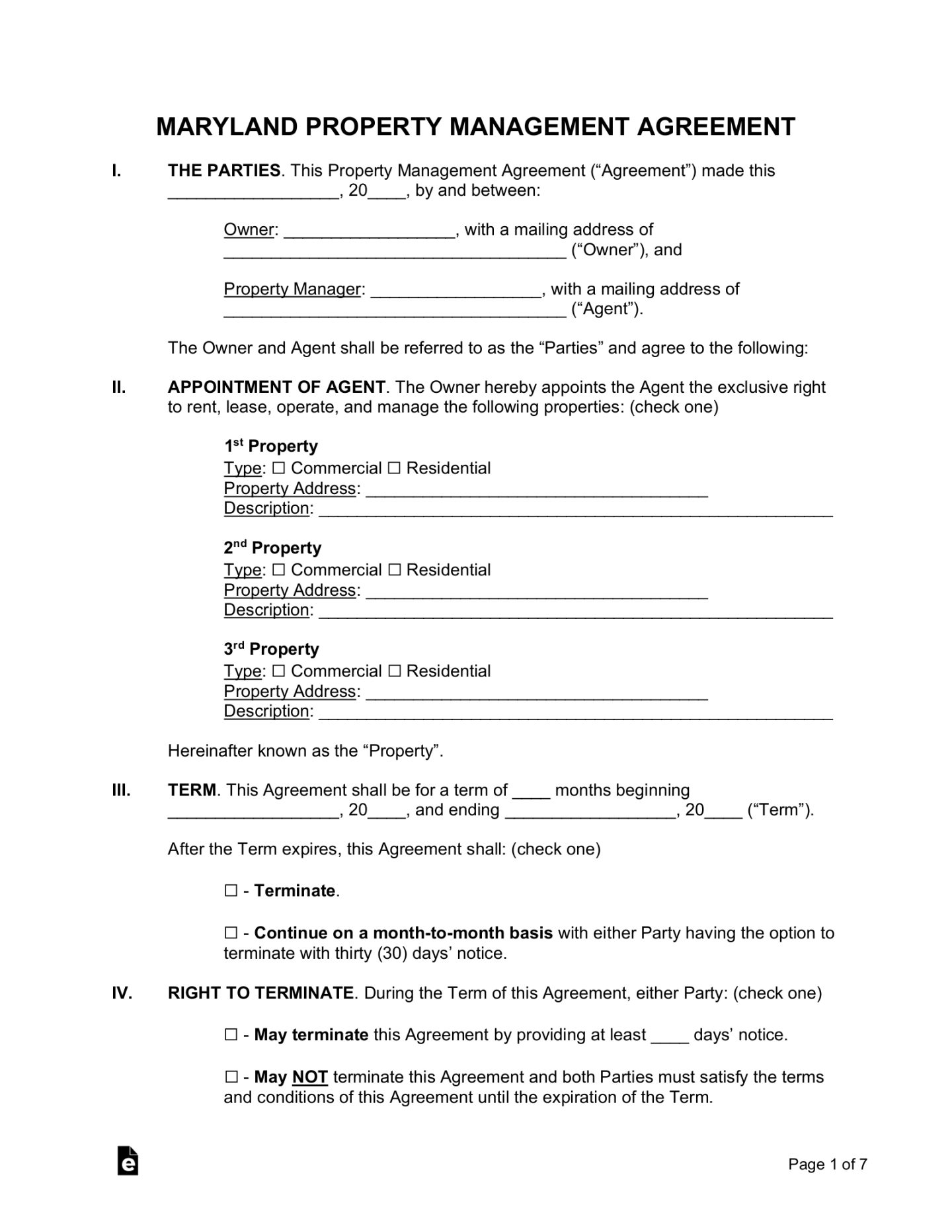 Free Maryland Property Management Agreement Template - PDF Word Free Maryland Property Management Agreement Template - PDF Word
