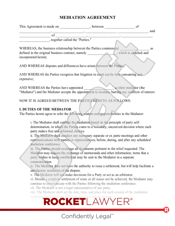 Free Mediation Agreement: Make & Download - Rocket Lawyer Free Mediation Agreement: Make & Download - Rocket Lawyer