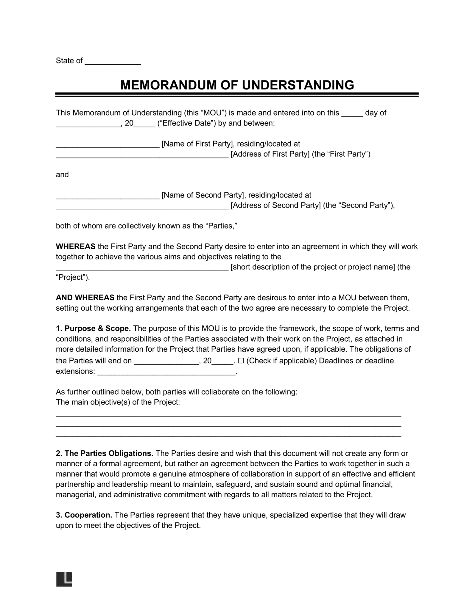 Free Memorandum of Understanding (MOU) Template PDF & Word Free Memorandum of Understanding (MOU) Template PDF & Word