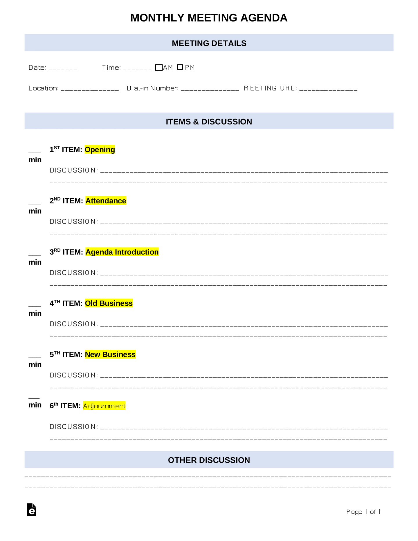 Free Monthly Meeting Agenda Template - PDF Word – eForms Free Monthly Meeting Agenda Template - PDF Word – eForms