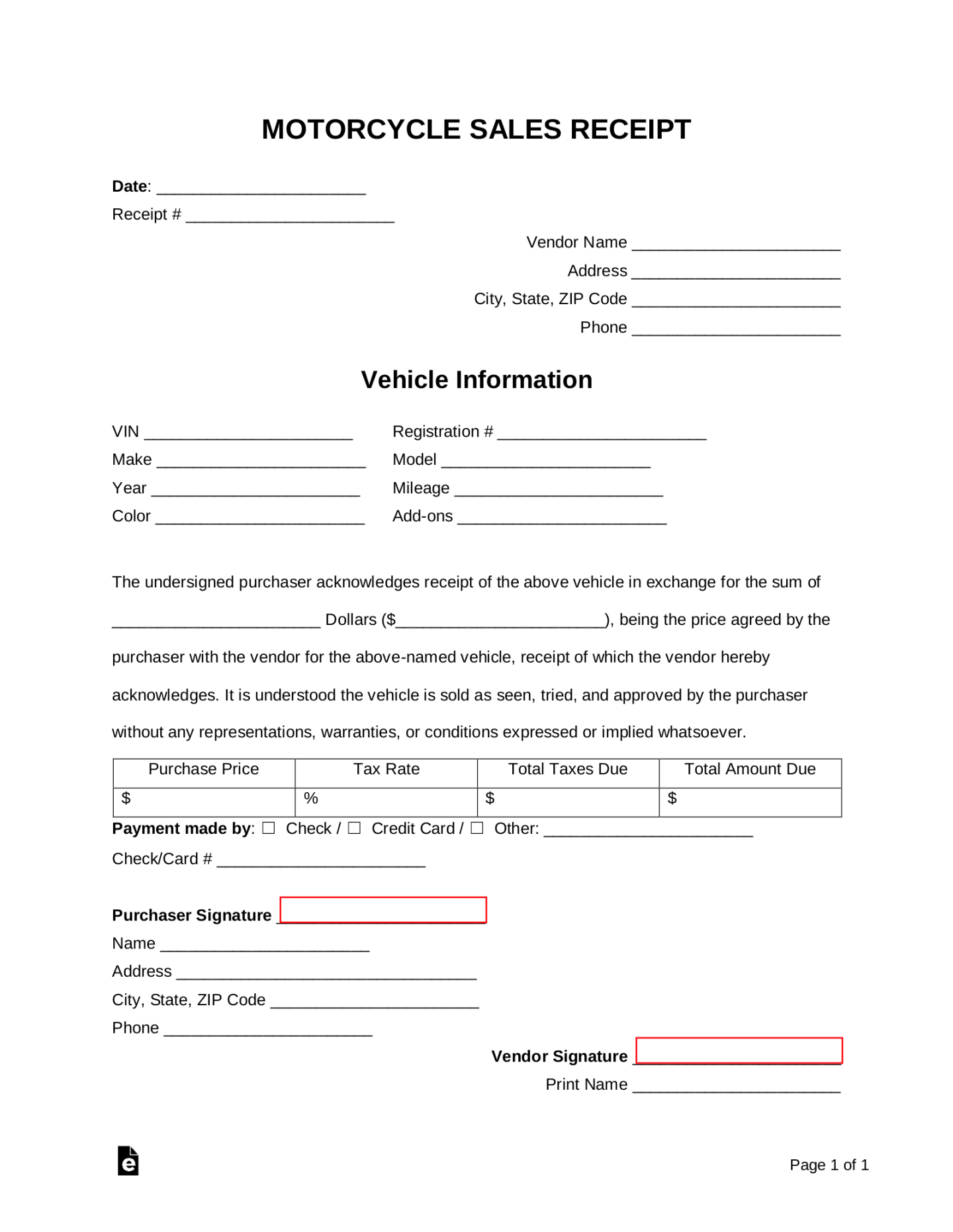 Free Motorcycle Sales Receipt Template - PDF Word – eForms Free Motorcycle Sales Receipt Template - PDF Word – eForms