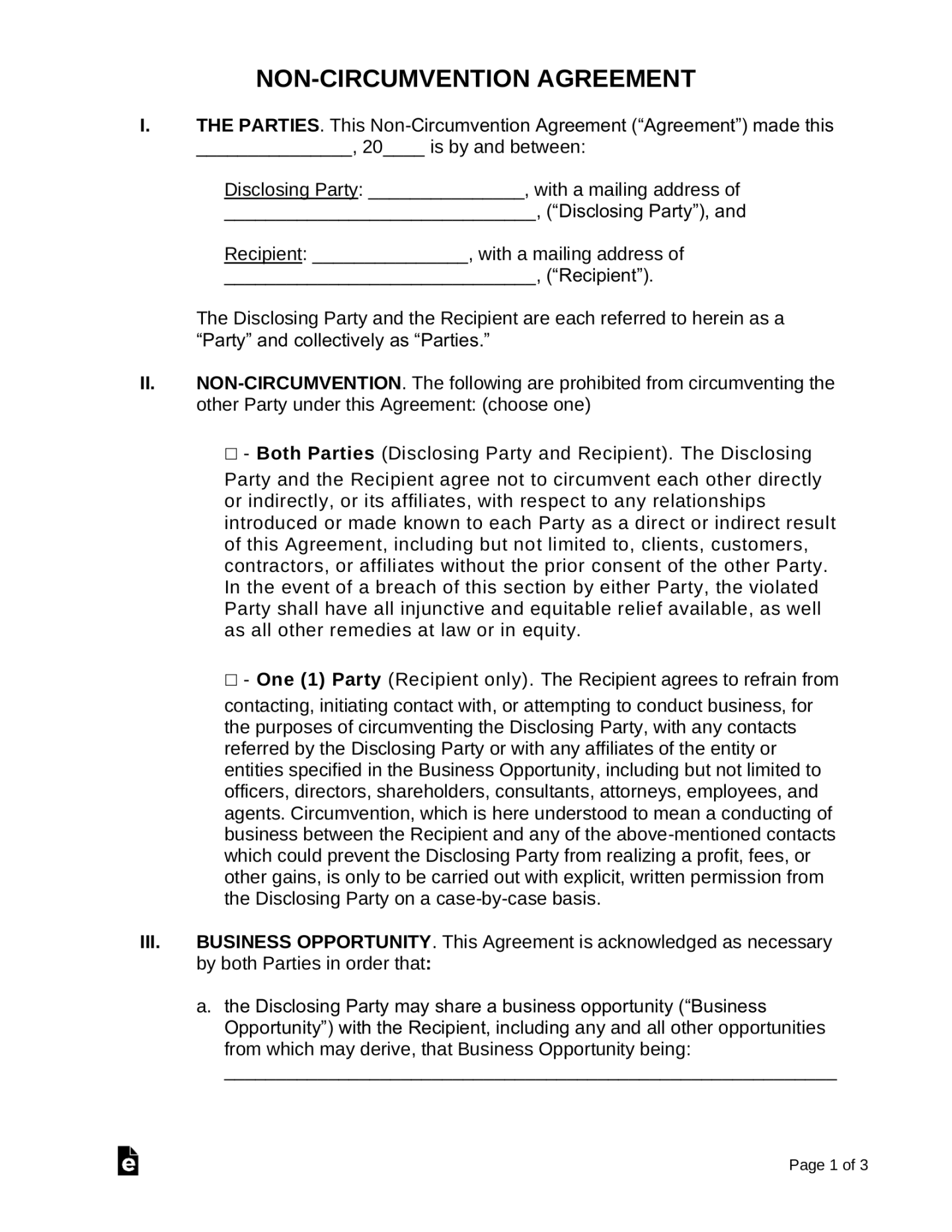 Free Non-Circumvention Agreement Template - PDF Word – eForms Free Non-Circumvention Agreement Template - PDF Word – eForms