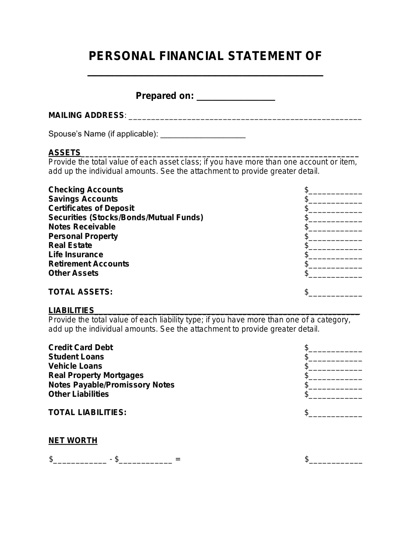 Free Personal Financial Statement Template - PDF Word – eForms Free Personal Financial Statement Template - PDF Word – eForms