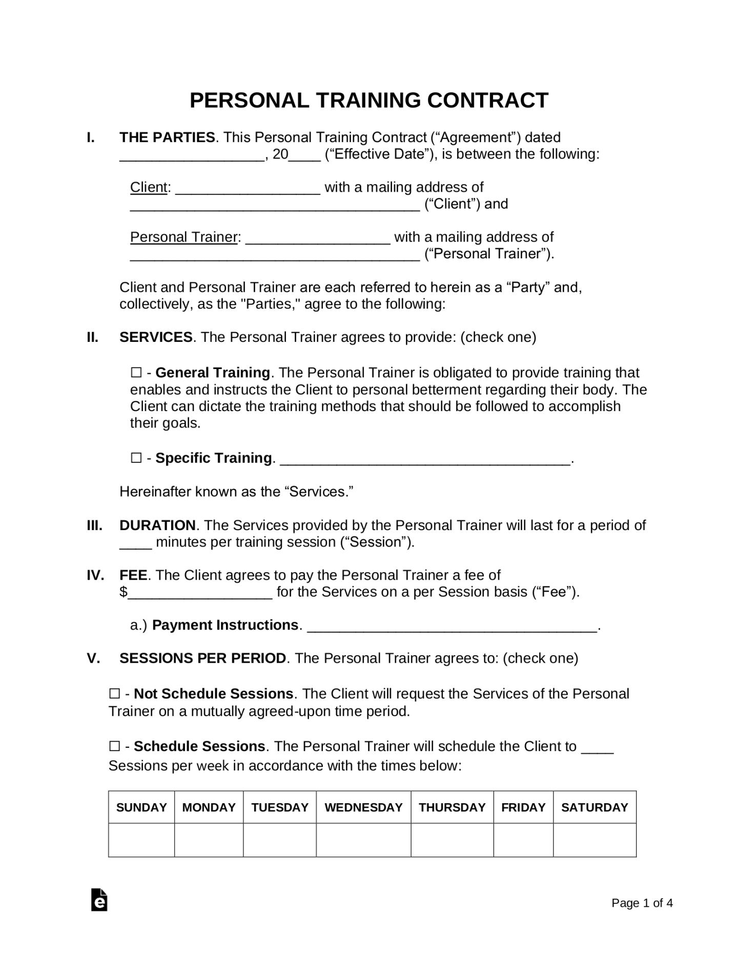 Free Personal Training Contract Template - PDF Word – eForms Free Personal Training Contract Template - PDF Word – eForms