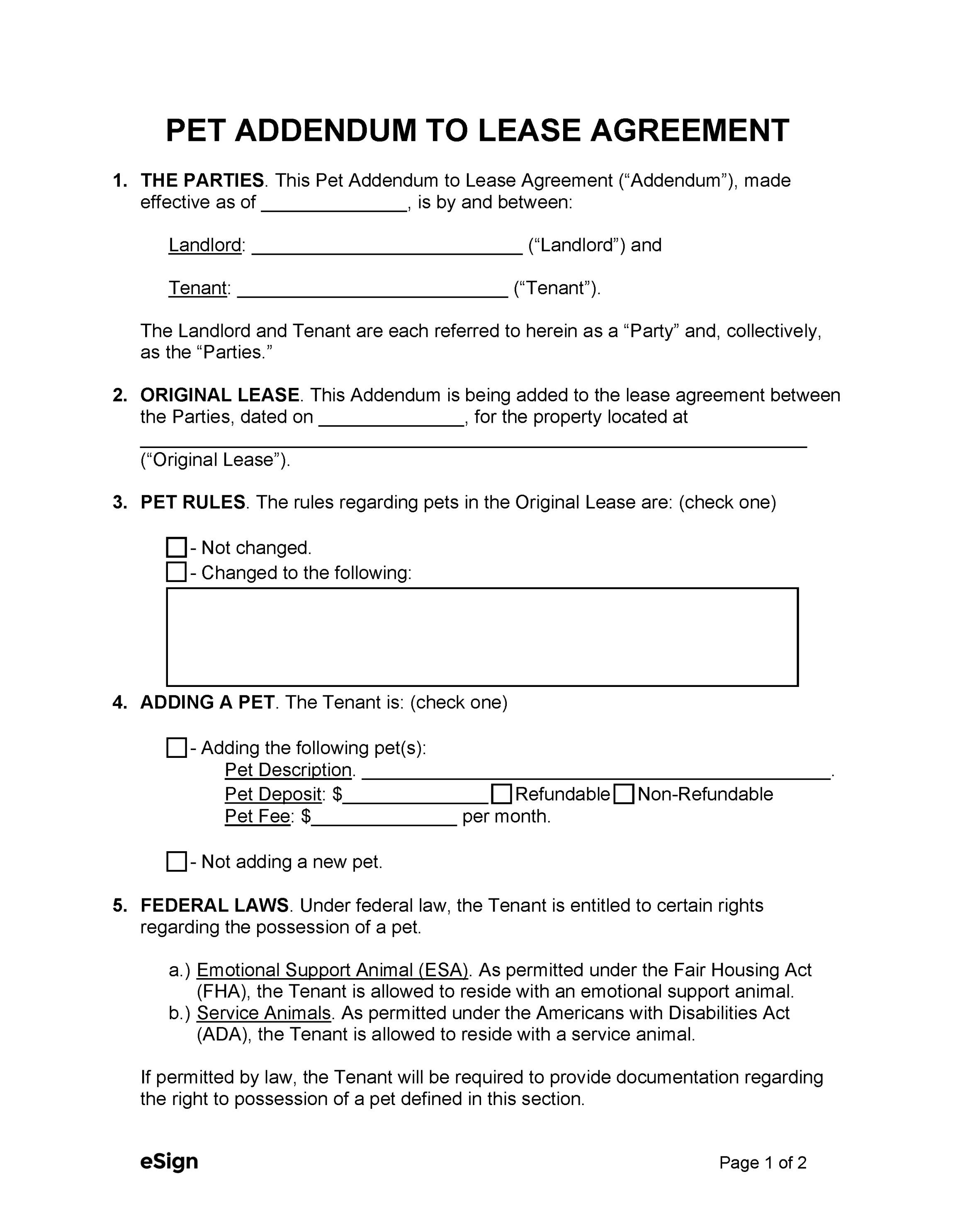 Free Pet Addendum to Lease Templates () PDF Word Free Pet Addendum to Lease Templates () PDF Word