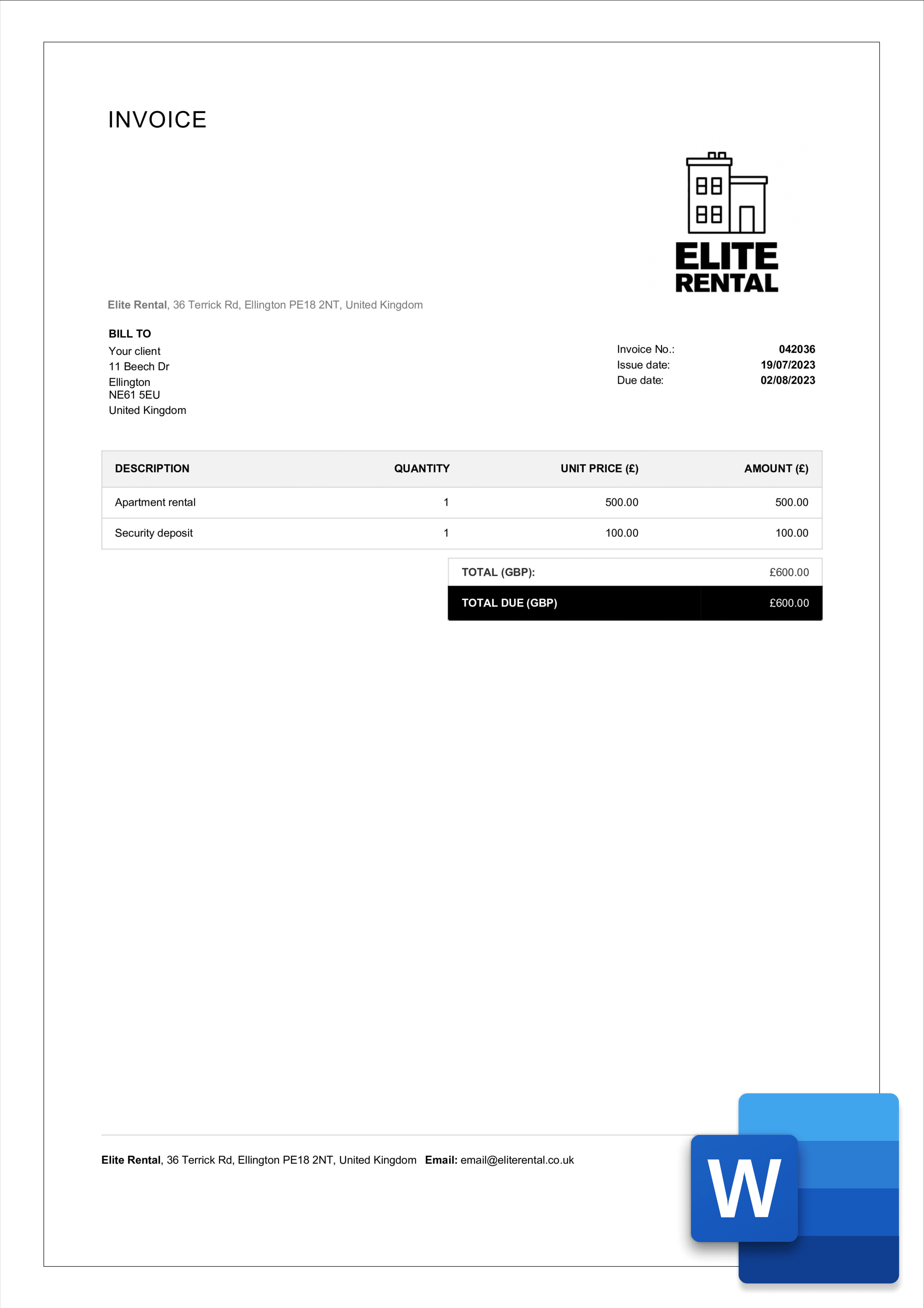 Free Rental Invoice Templates in Word Billdu Free Rental Invoice Templates in Word Billdu