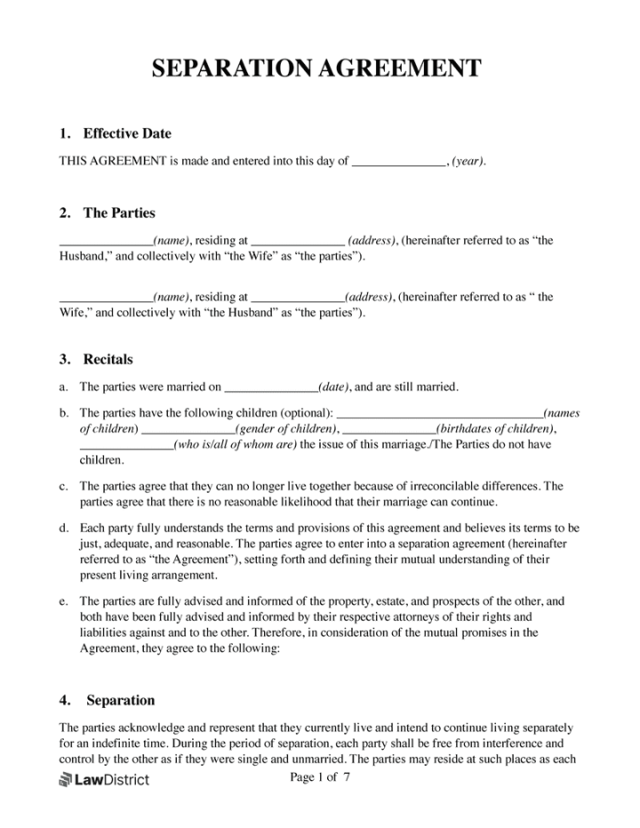 Free Separation Agreement Template Form & PDF LawDistrict Free Separation Agreement Template Form & PDF LawDistrict