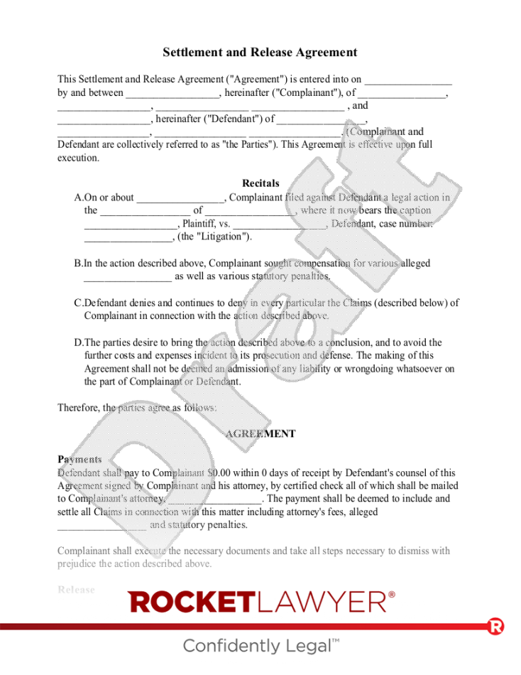 Free Settlement & Release Agreement - Rocket Lawyer Free Settlement & Release Agreement - Rocket Lawyer