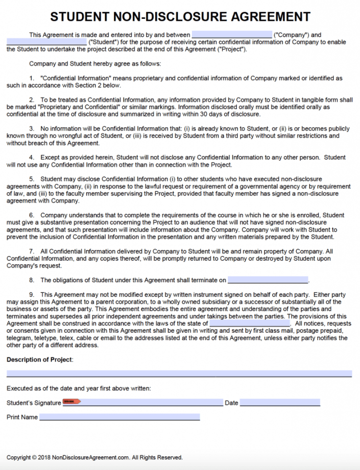 Free Student Non-Disclosure Agreement (NDA) PDF Word ( Free Student Non-Disclosure Agreement (NDA) PDF Word (
