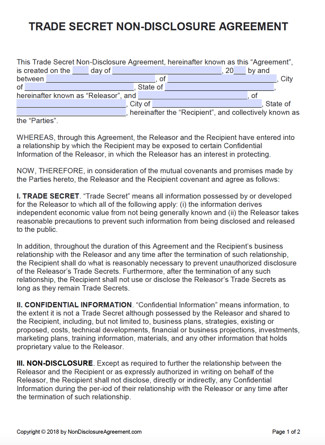 Free Trade Secret Non-Disclosure Agreement (NDA) PDF Word ( Free Trade Secret Non-Disclosure Agreement (NDA) PDF Word (