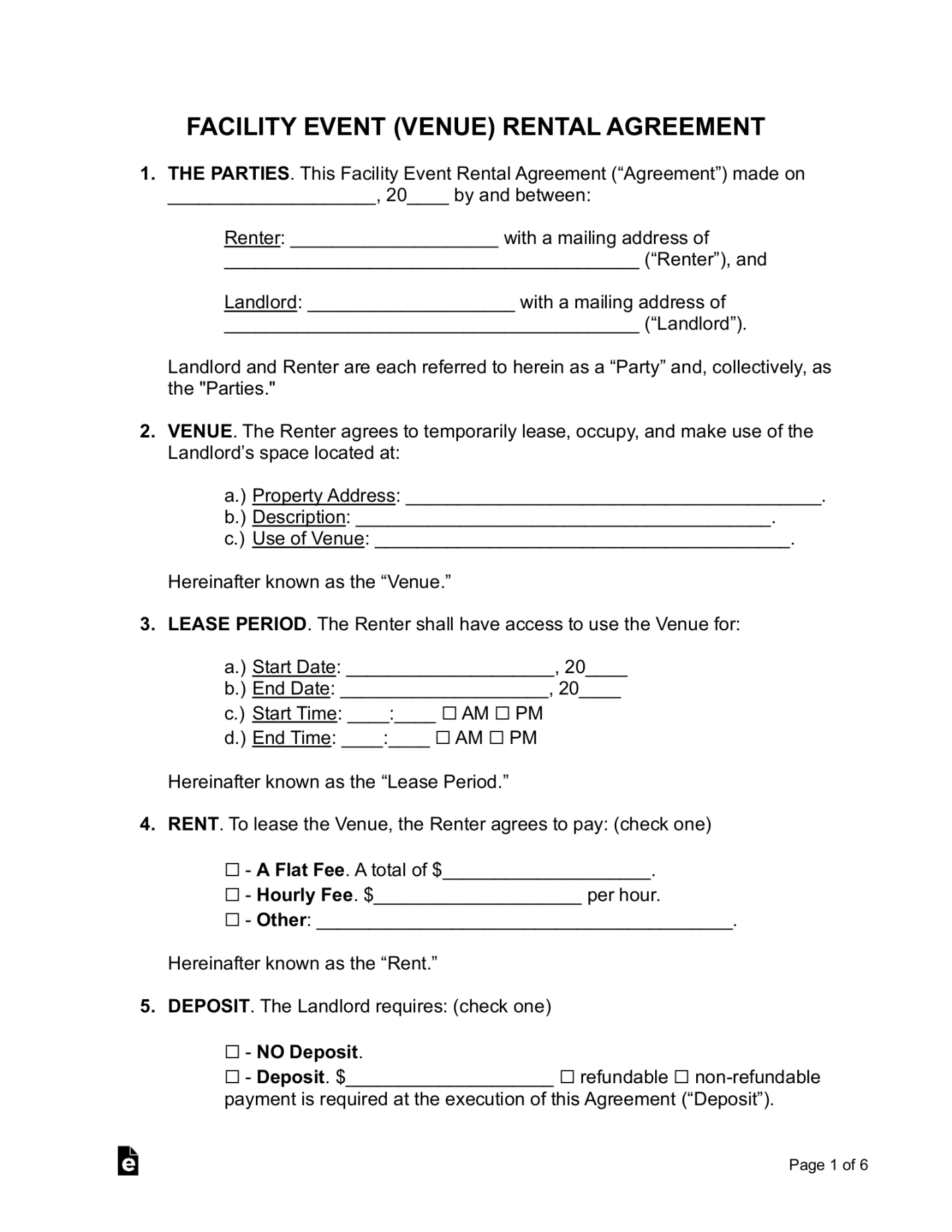 Free Venue (Event Space) Rental Agreement Template - PDF Word Free Venue (Event Space) Rental Agreement Template - PDF Word