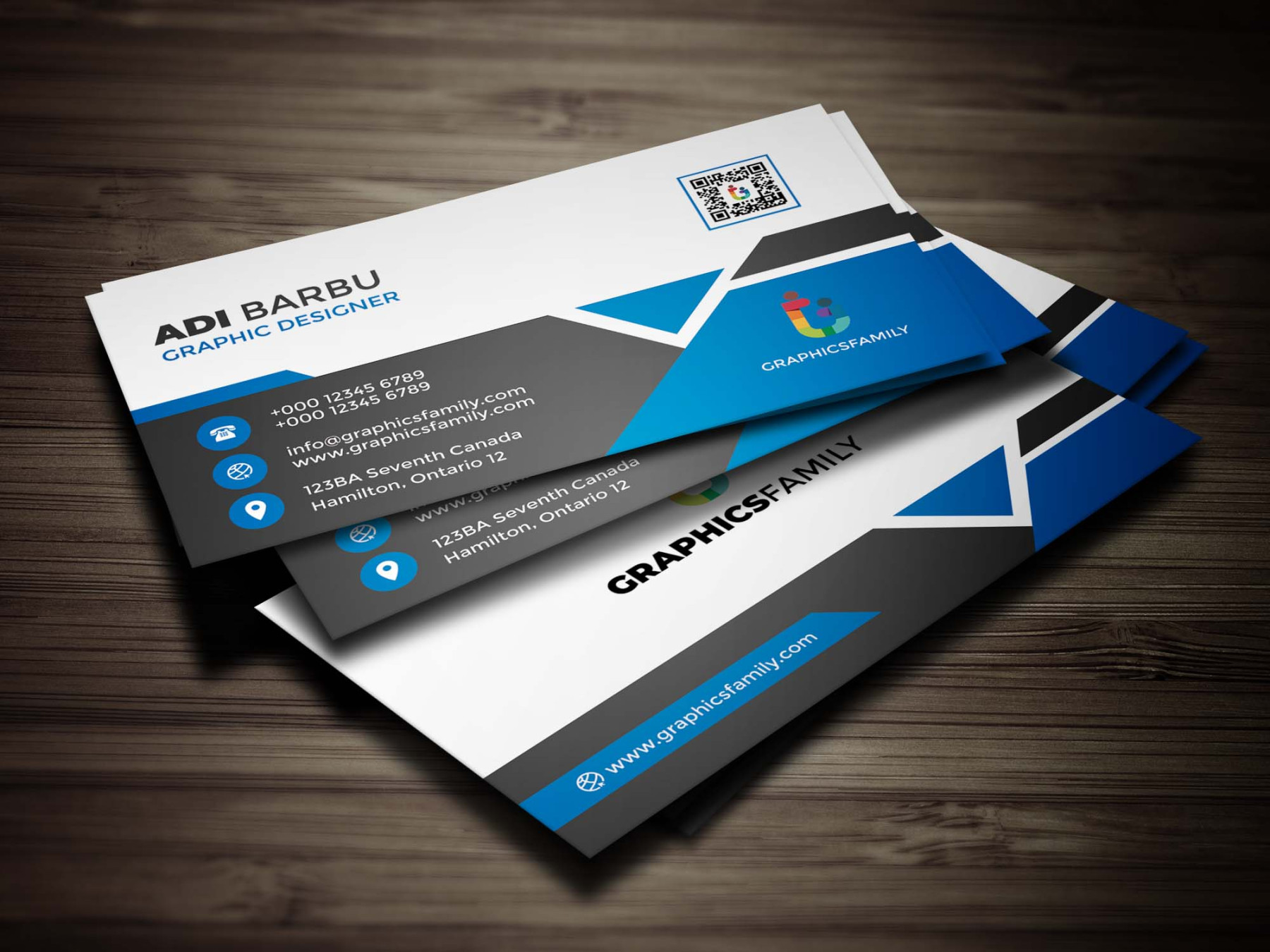 Free White, Gray and Blue Business Card Design Template Free White, Gray and Blue Business Card Design Template