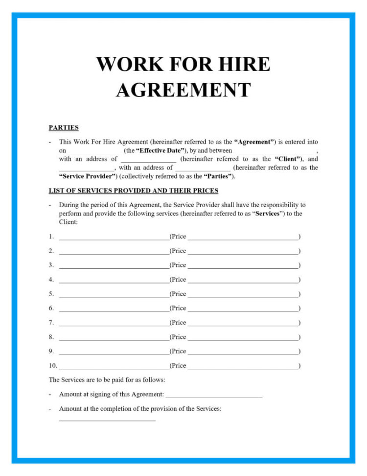 Free Work For Hire Agreement Templates for Download Free Work For Hire Agreement Templates for Download