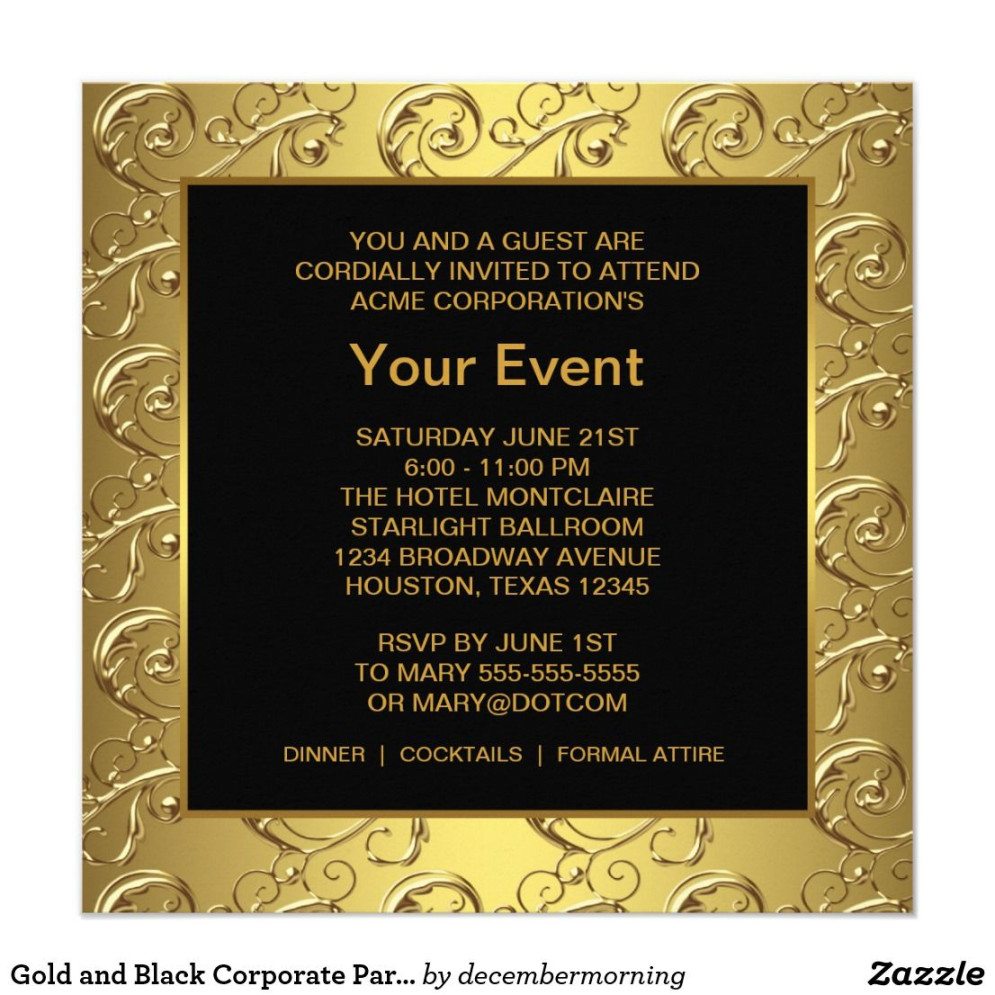 Gold and Black Corporate Party Event Invitation Zazzle Gold and Black Corporate Party Event Invitation Zazzle