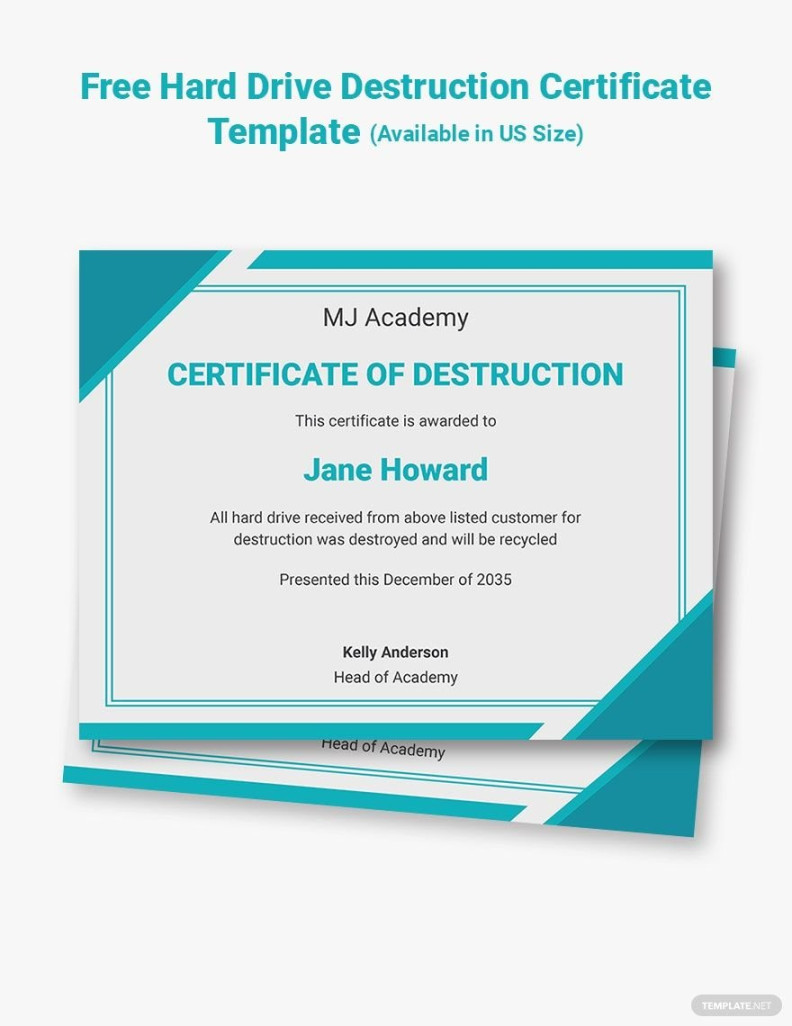 Hard Drive Destruction Certificate Template in Pages, Word Hard Drive Destruction Certificate Template in Pages, Word