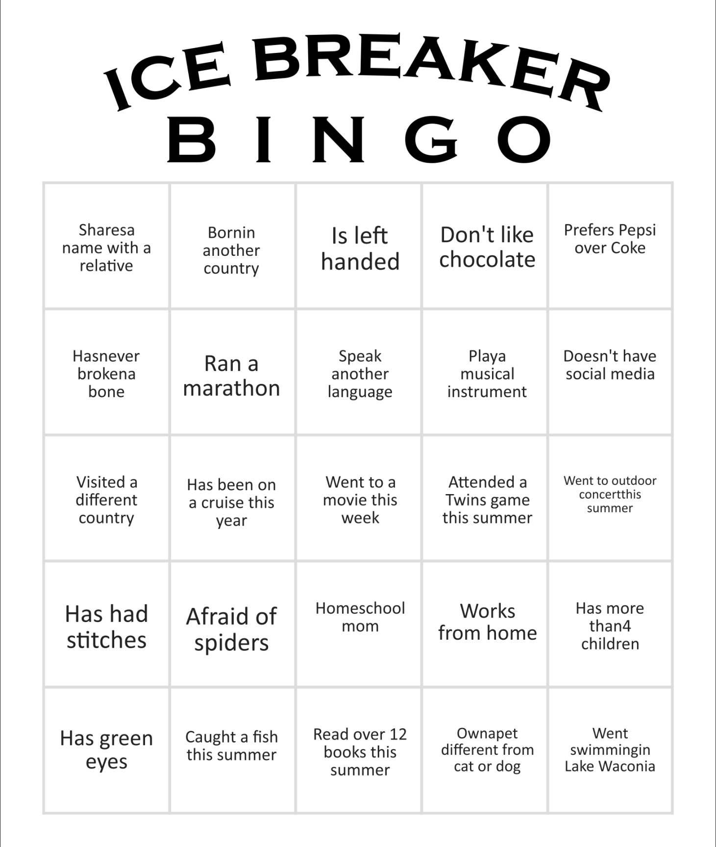 Human Bingo Templates - Free PDF Printables Printablee Human Bingo Templates - Free PDF Printables Printablee