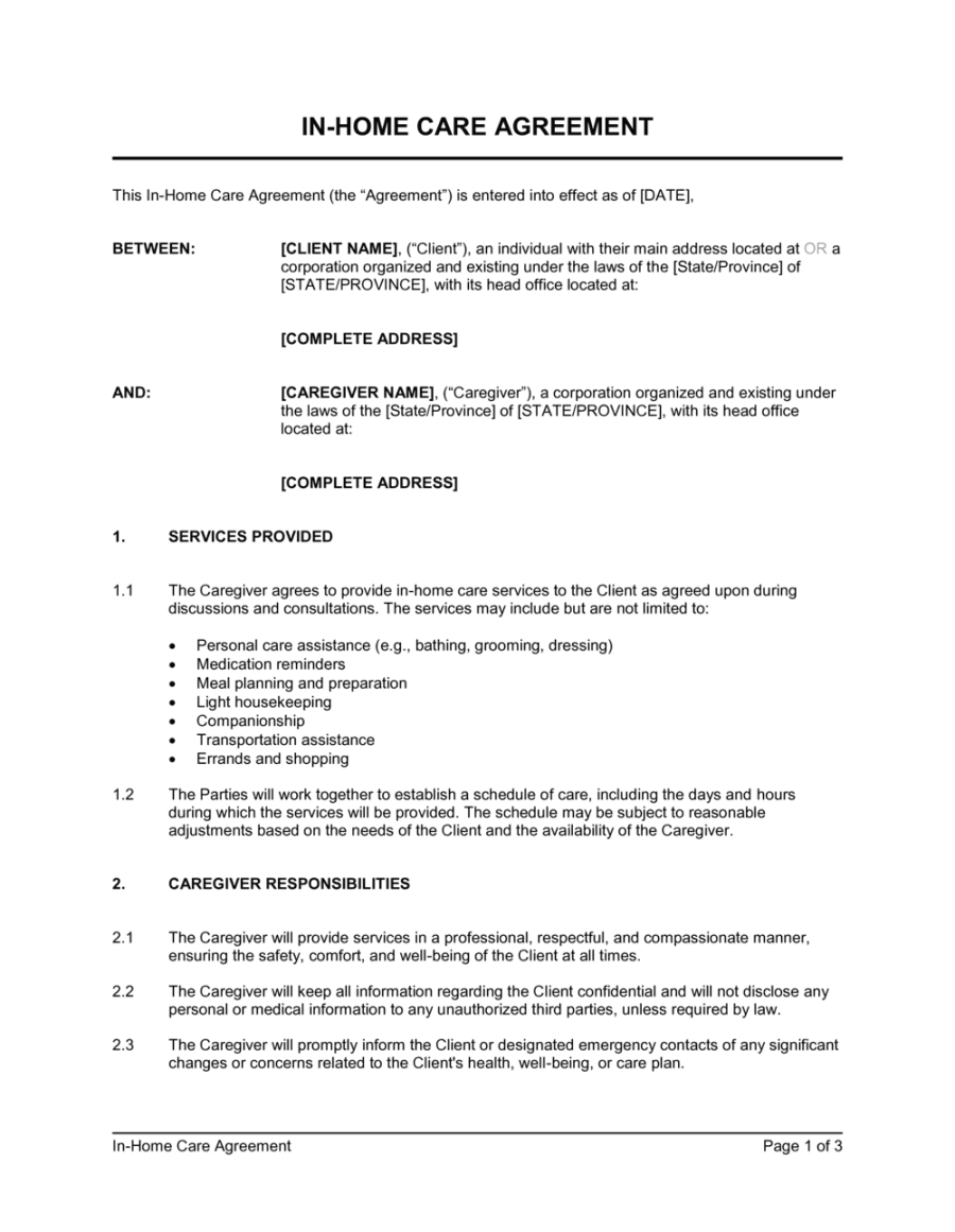 In-Home Care Agreement Template [Download In-Home Care Agreement Template [Download