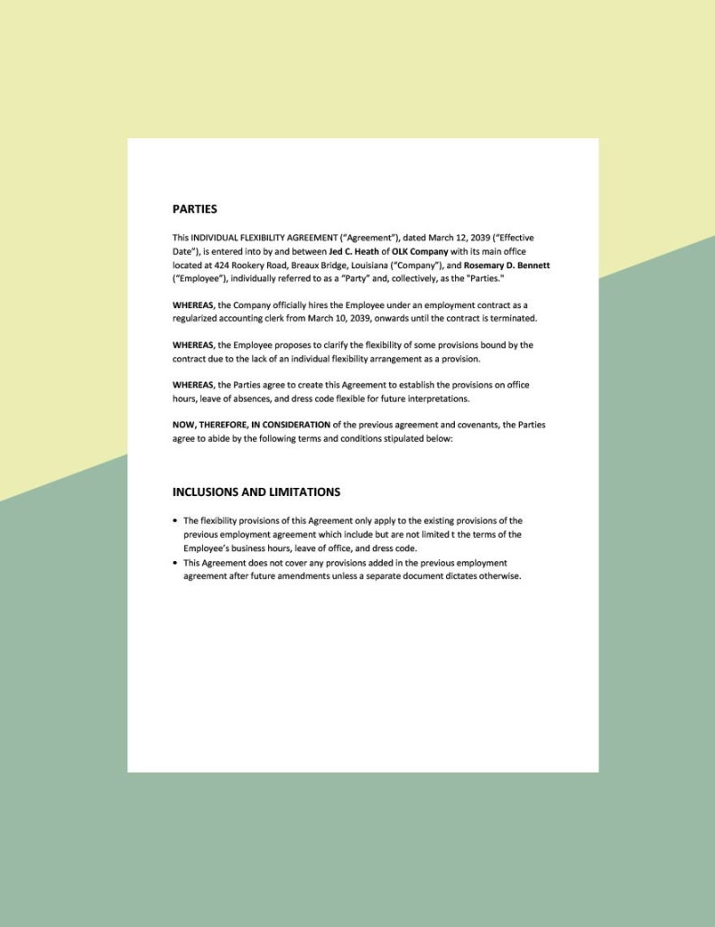 Individual Flexibility Agreement Template in Word, Google Docs Individual Flexibility Agreement Template in Word, Google Docs