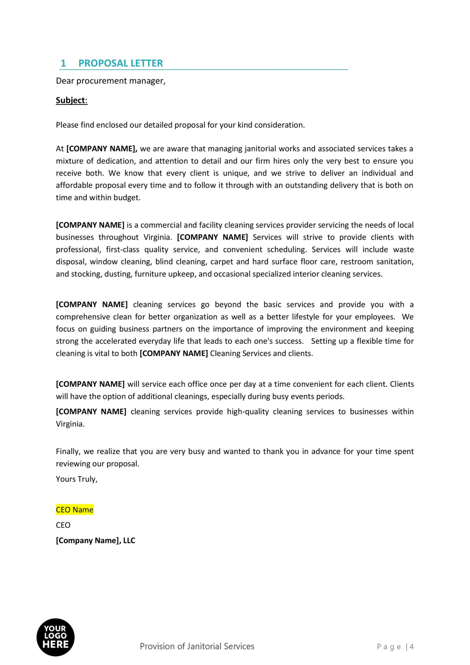Janitorial Commercial Cleaning Business Proposal Template - RFPLY Janitorial Commercial Cleaning Business Proposal Template - RFPLY