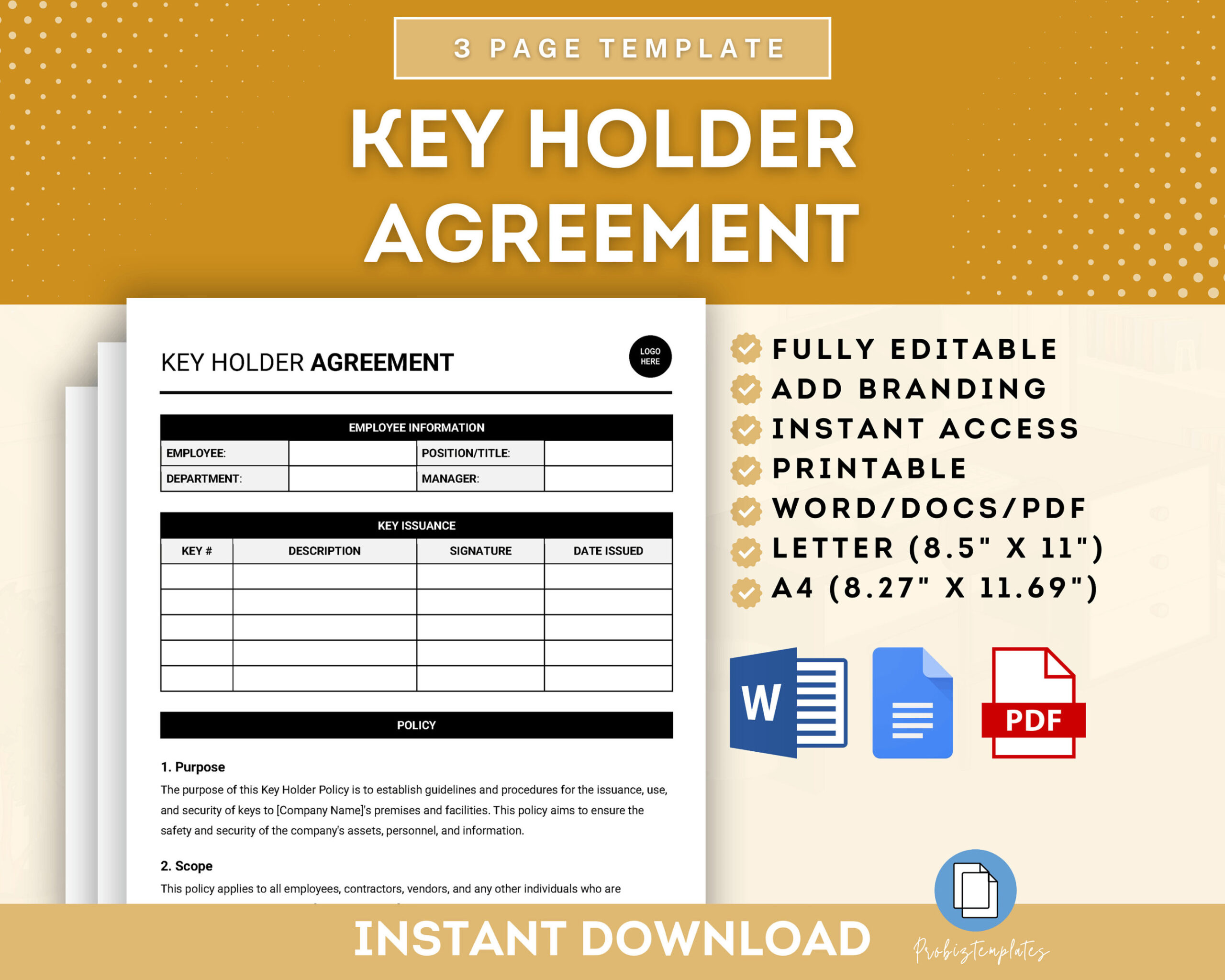 Key Holder Agreement Template, Key Management Agreement, Key
