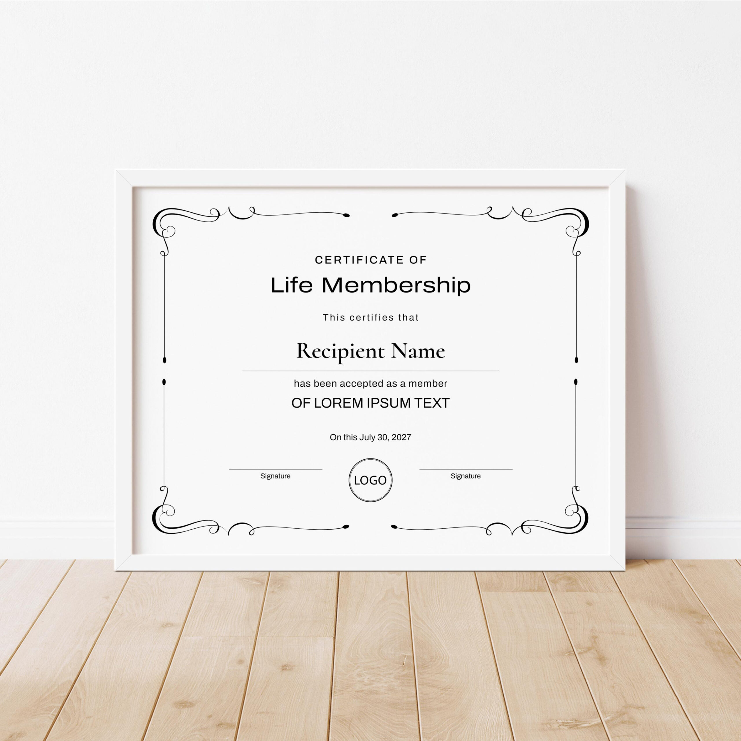 Life Membership Certificate Template, Editable Printable Elegant