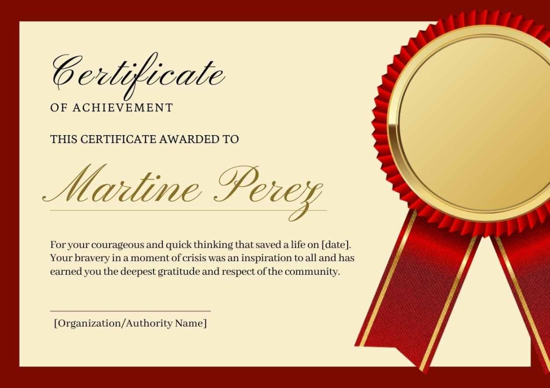 Life Saving Award Certificate Life Saving Award Certificate
