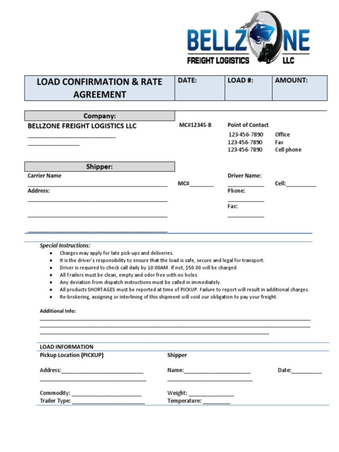 Load Confirmation & Rate Agreement Download Free PDF Cargo Trade Load Confirmation & Rate Agreement Download Free PDF Cargo Trade