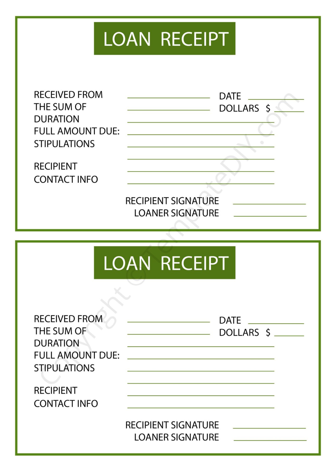 Loan Receipt Template Blank Printable Pdf, Excel, Word Loan Receipt Template Blank Printable Pdf, Excel, Word