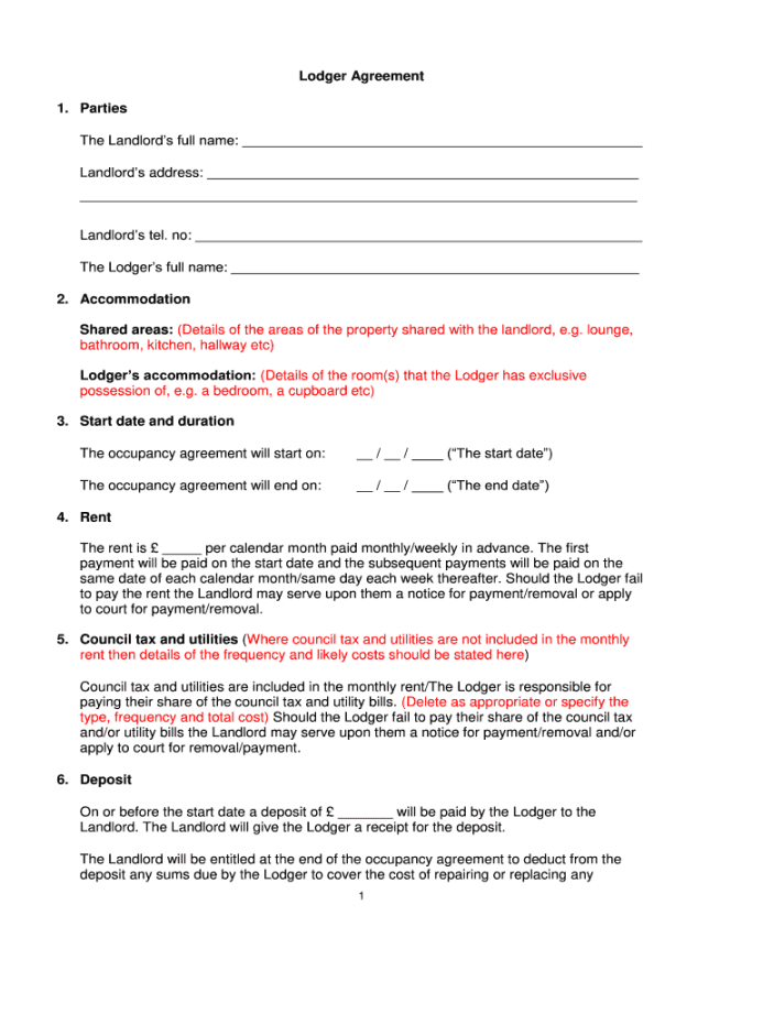 Lodger Agreement Template - Fill Online, Printable, Fillable Lodger Agreement Template - Fill Online, Printable, Fillable