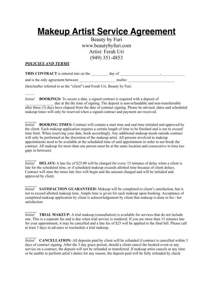 Makeup Artist Contract Template - Fill Online, Printable, Fillable Makeup Artist Contract Template - Fill Online, Printable, Fillable