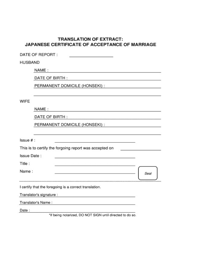 Marriage certificate translation template: Fill out & sign online