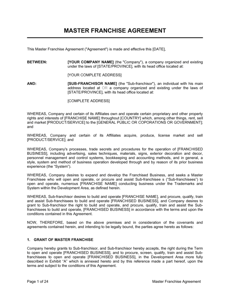 Master Franchise Agreement Template [Download Master Franchise Agreement Template [Download