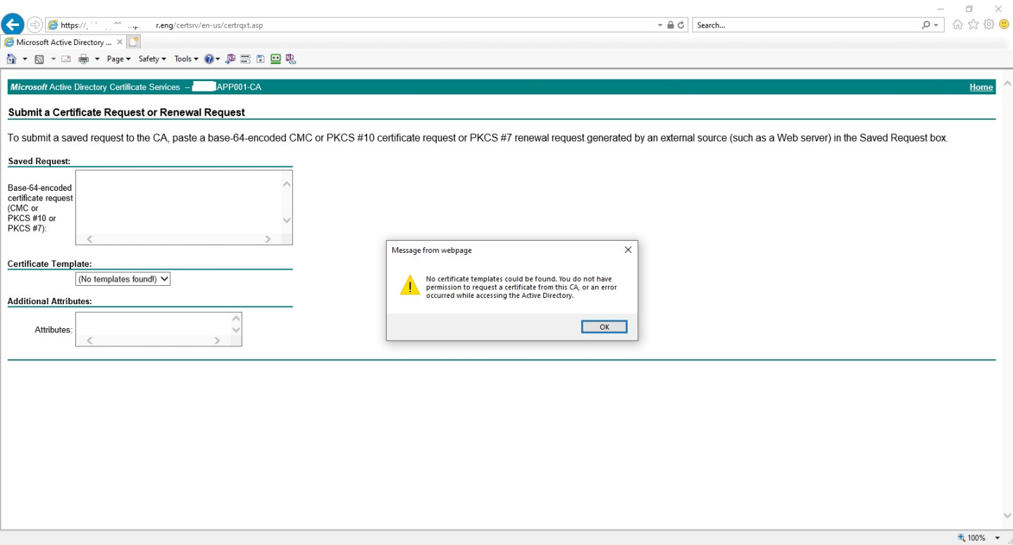 Microsoft CA - Web enrollment permissions issue Microsoft CA - Web enrollment permissions issue