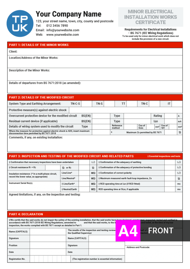 Minor Electrical Installation Works Certificate Printing Minor Electrical Installation Works Certificate Printing