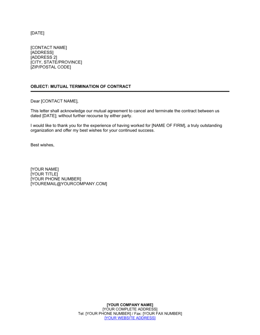 Mutual Termination of Contract Template [Download Mutual Termination of Contract Template [Download